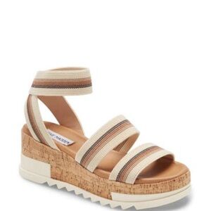 Steve Madden Women's Multi-Striped Platform Sandals - Cream and Brown